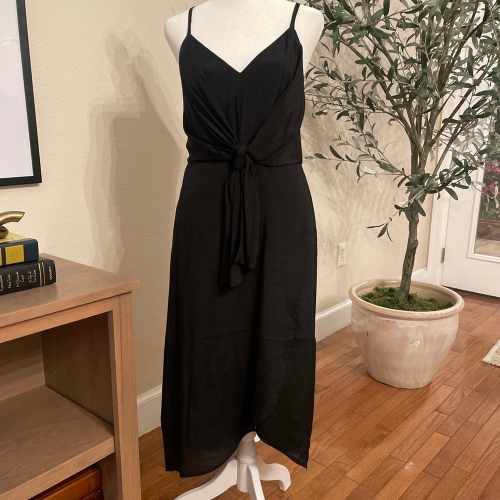 Banana Republic Black Tie-Front Spaghetti Strap Midi Dress